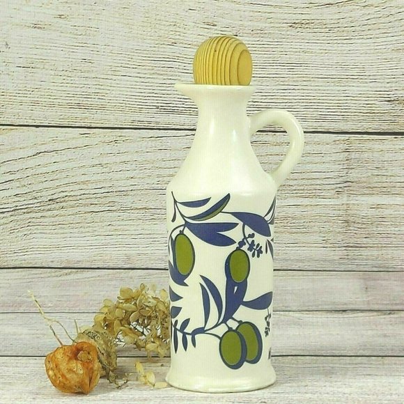 Olive Oil Ceramic Bottle Dispenser Handmade Painted Home Kitchen Decoration - Picture 1 of 9